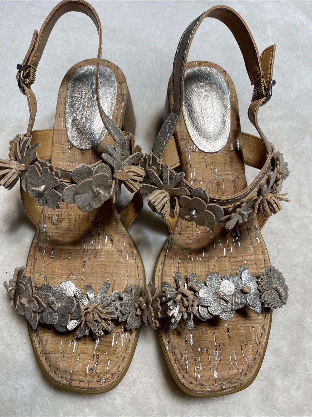 Born Floral Metallic Slingback Sandals in Silver and Brown Size 9 M
